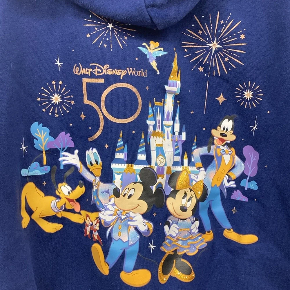 Disney World Blue Hoodie 50th Anniversary Sweatshirt Hoodie Zipper 3X Un… - Picture 3 of 14